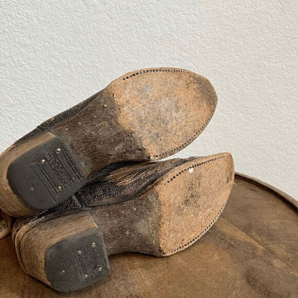 Corral Boots Teens Wing & Gross Brown Gold Western Cowboy Boots Youth Size 2 - Picture 8 of 11